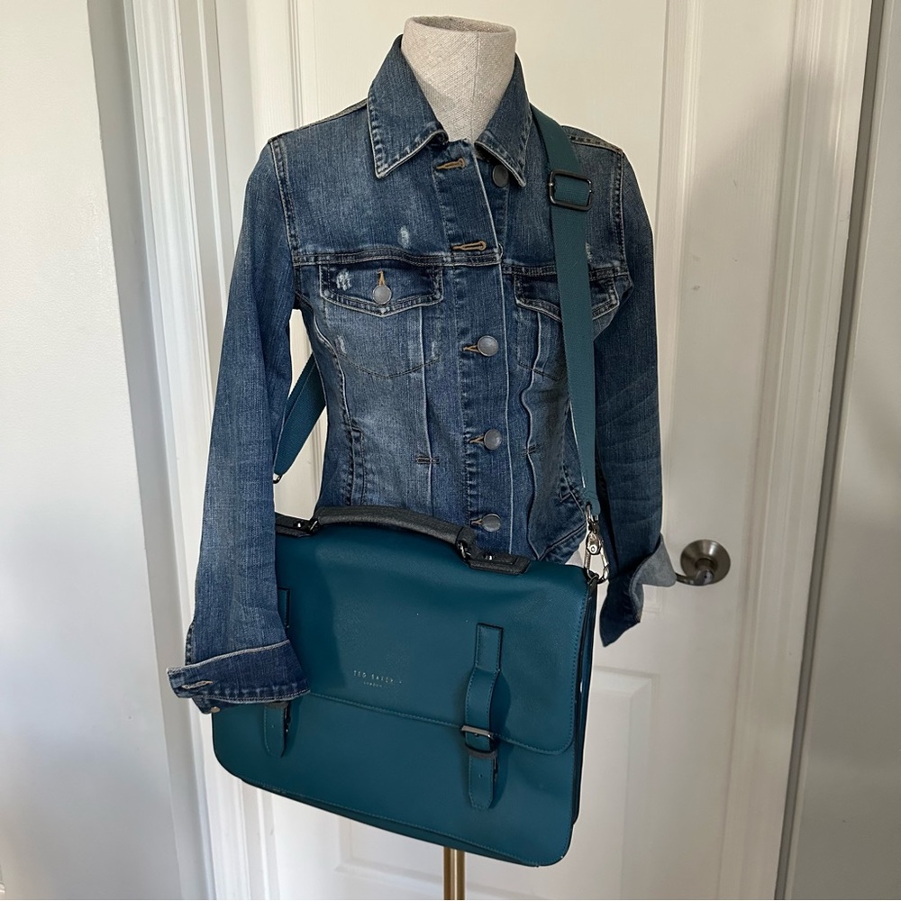 TED BAKER Spies Cross-grain Leather Satchel In Teal - Picture 2 of 16